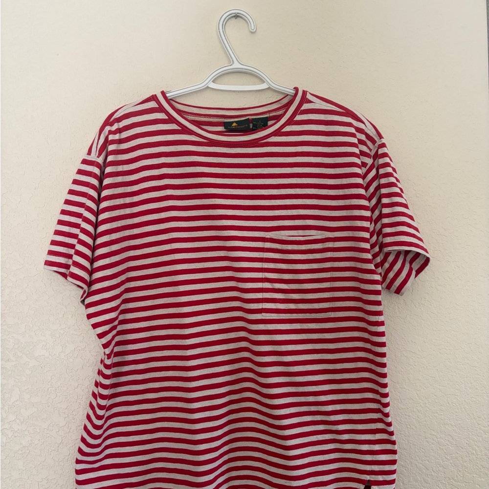 Striped Red & White Short Sleeve Pocket Tee